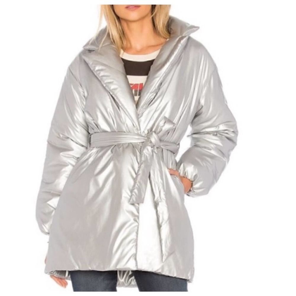 LOVERS + FRIENDS CALLA LILY SILVER PUFFER JACKET SIZE S